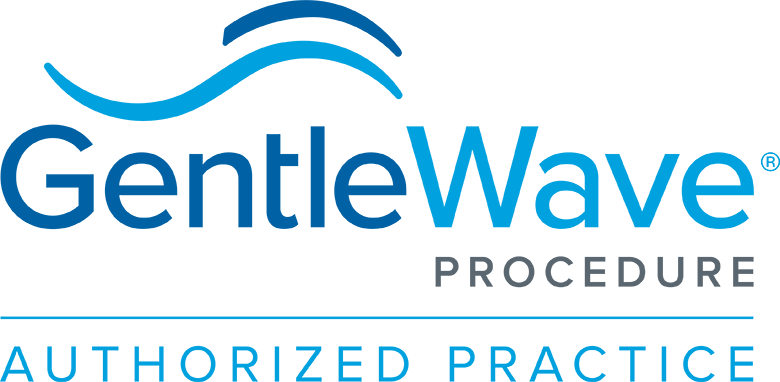GentleWave Procedure authorized practice badge featuring blue wave logo design and text indicating certified dental practice.
